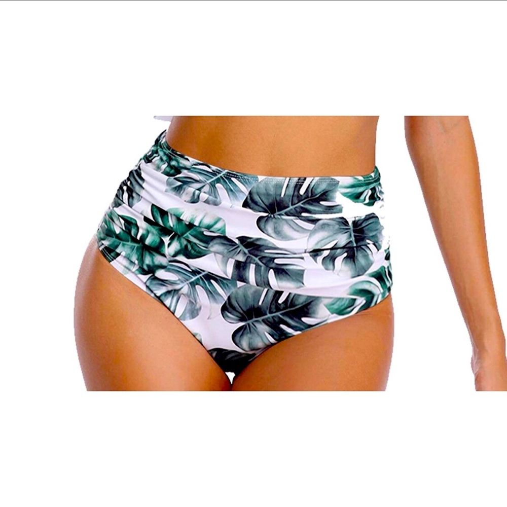 NWOT Tropical Leaf High Waist Bikini bottoms